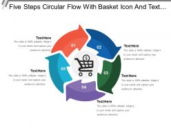 Five steps circular flow with basket icon and text boxes