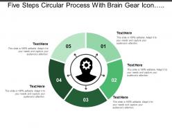 Five steps circular process with brain gear icon and text holders