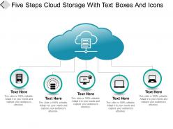 Five steps cloud storage with text boxes and icons