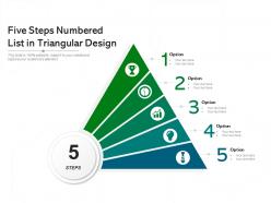 Five steps numbered list in triangular design