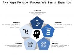 Five steps pentagon process with human brain icon
