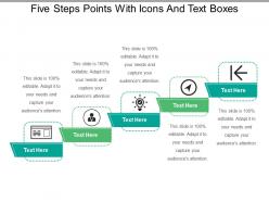 Five steps points with icons and text boxes