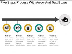 Five steps process with arrow and text boxes