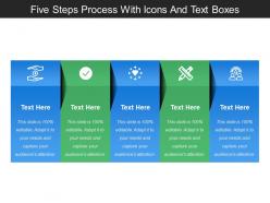 Five steps process with icons and text boxes