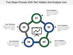 Five steps process with text holders and analysis icon