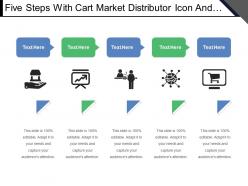 Five steps with cart market distributor icon and text holders