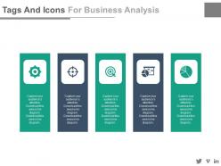 Five tags and icons for business analysis flat powerpoint design