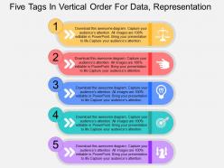Five tags in vertical order for data representation flat powerpoint design