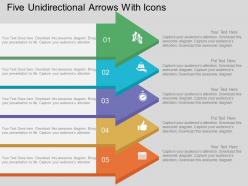 Five unidirectional arrows with icons flat powerpoint design