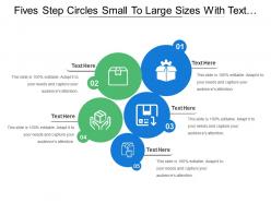 Fives step circles small to large sizes with text holders and icons