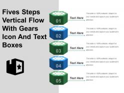 Fives steps vertical flow with gears icon and text boxes