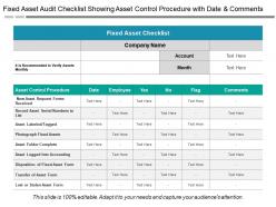Fixed asset audit checklist showing asset control procedure with date and comments