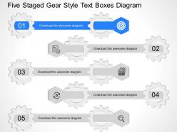 Fj five staged gear style text boxes diagram powerpoint template