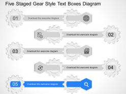 Fj five staged gear style text boxes diagram powerpoint template