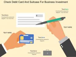 Fk check debit card and suitcase for business investment flat powerpoint design