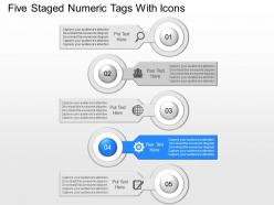 Fl five staged numeric tags with icons powerpoint template