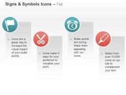 Flag alarm clock scissor service tools ppt icons graphics