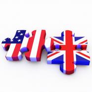 Flag designed puzzles for america and uk stock photo