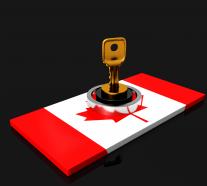 Flag of canada with key and lock stock photo