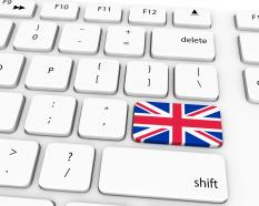 Flag of england on key of keyboard stock photo