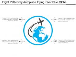 Flight path grey aeroplane flying over blue globe