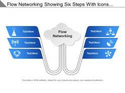 Flow networking showing six steps with icons and text boxes