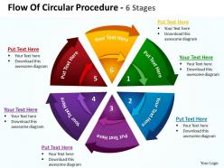 Flow of circular procedure 6 stages shown by circling arrows and pie chart powerpoint templates 0712