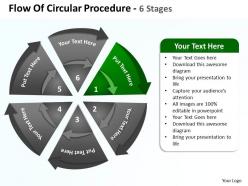 Flow of circular procedure 6 stages shown by circling arrows and pie chart powerpoint templates 0712