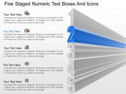 Fm five staged numeric text boxes and icons powerpoint template