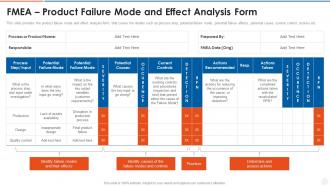 Fmea product failure mode and effect analysis form
