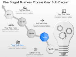 Fn five staged business process gear bulb diagram powerpoint template