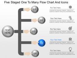 Fn five staged one to many flow chart and icons powerpoint template