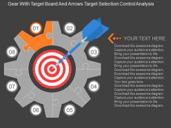 Fn gear with target board and arrows target selection control analysis flat powerpoint design