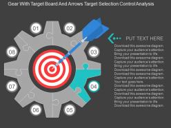 Fn gear with target board and arrows target selection control analysis flat powerpoint design