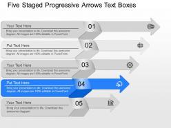 Fo five staged progressive arrows text boxes powerpoint template