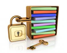 Folders in admiral with lock data security concept stock photo