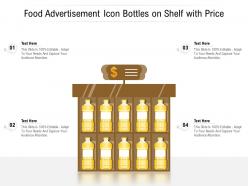 Food advertisement icon bottles on shelf with price Food advertisement icon bottles on shelf with price