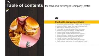 Food And Beverages Company Profile Table Of Contents CP SS V