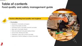 Food Quality And Safety Management Guide Table Of Contents