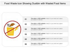 Food waste icon showing dustbin with wasted food items