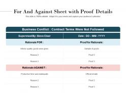 For and against sheet with proof details