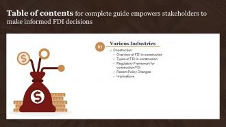 For Complete Guide Empowers Stakeholders To Make Informed FDI Decisions Table Of Contents