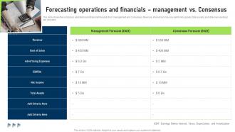 Forecasting Operations And Financials Management Vs Consensus Buy Side Services To Assist In Deal Valuation