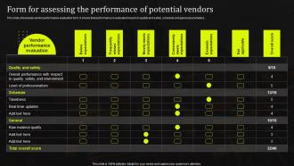 Form For Assessing The Performance Of Potential Vendors Stand Out Supply Chain Strategy