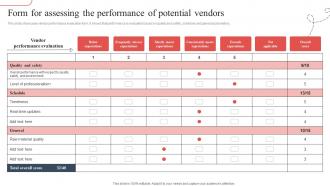 Form For Assessing The Performance Strategic Guide To Avoid Supply Chain Strategy SS V