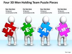 Four 3D Men Holding Team Puzzle Pieces Business Ppt Graphics Icons