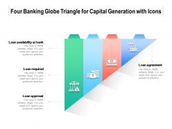 Four banking globe triangle for capital generation with icons