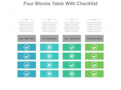 Four blocks table with checklist powerpoint slides