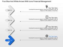 Four blue and white arrows with icons financial management powerpoint template slide