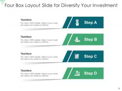 Four box layout infographics equity business opportunities data storage